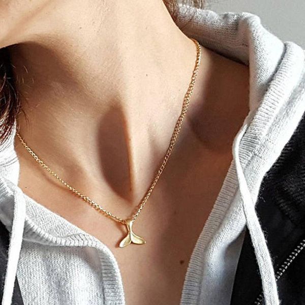 

pendant necklaces simple delicate whale fish tail necklace women vintage sweater chain geometric clavicle jewelry kolye yn1517, Silver