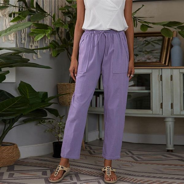 

women's pants & capris cotton linen women long solid spring autumn casual ladies trousers straight drawstring fashion pant for female 2, Black;white