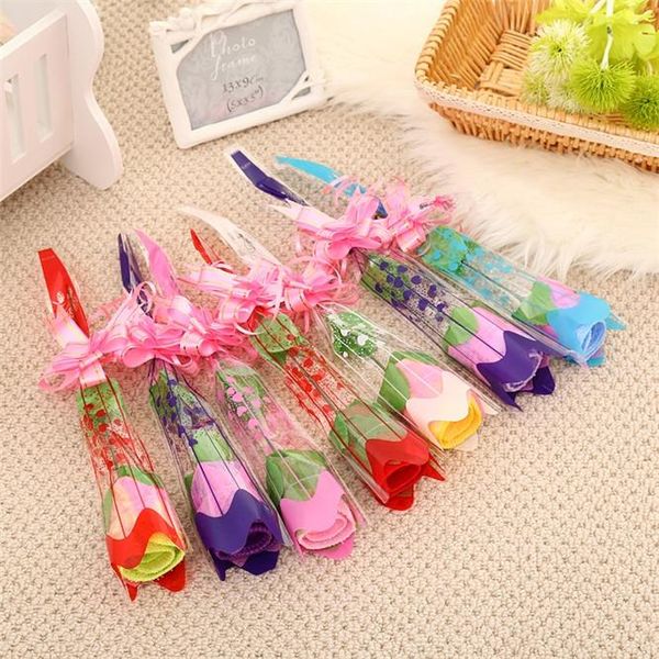 

towel 10pcs/lot romantic flower shape packaging face hand bathing square towels handkerchief valentine's day wedding gift