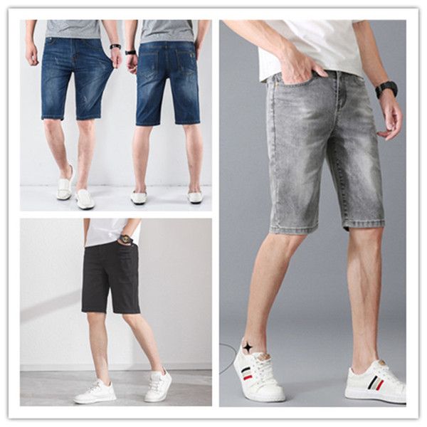 

jeans designer short mens size 28-38 summer breathable denim pattern pants blcahed cotton vintage fashion slim-leg motorcycle biker light ea, Blue