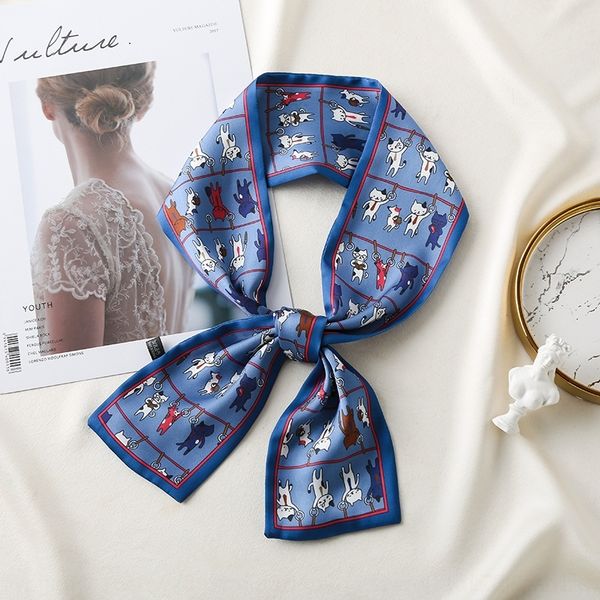 

DJJ four silk scarf ribbon seasons pure ties color tie head creative ribbon narrow strip small silk scarf for women cravat, Black;gray