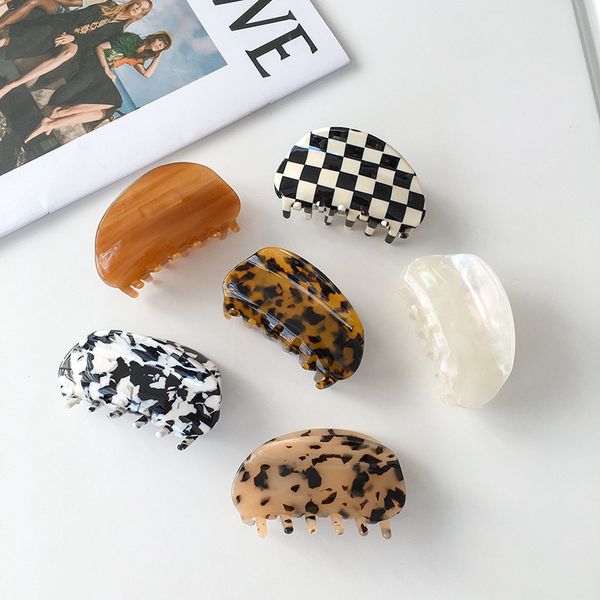 

black white grid semicircle hair clamps acetic acid scrunchies shark clips women large ponytail wash shower hairpins jewelry accessories who, Slivery;golden