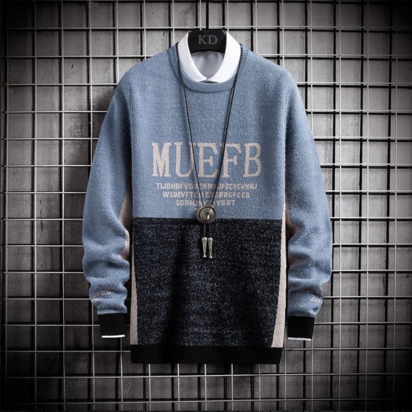 

sweater knit men's in autumn and winter of 2021 with thickened crew neck pullover jacquard baseline fashion, White;black