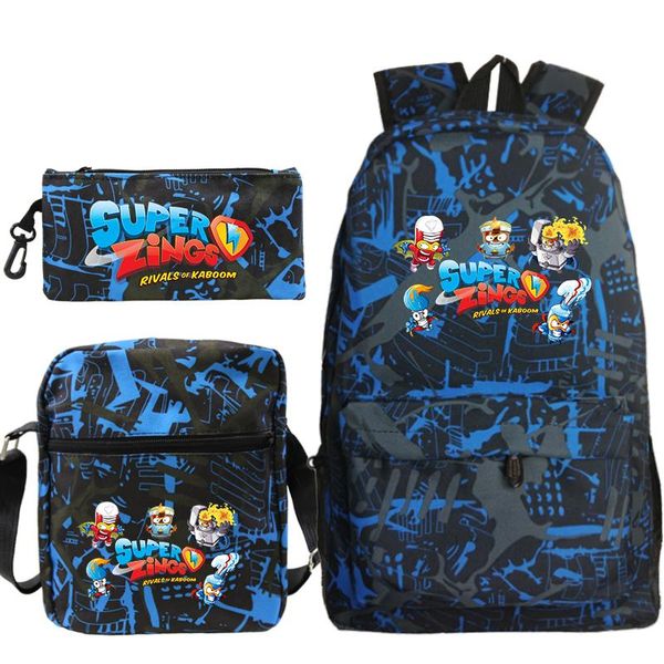 

3pcs/set backpack super zings backpacks kids bookbags shoulder bag pencil case girls boys school bags canvas teens knapsack
