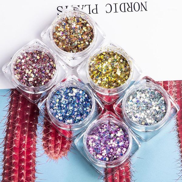 

6pcs glitter powder for luminous /6 colors nail art manicure pedicure confetti holographic laser paillettes1, Silver;gold