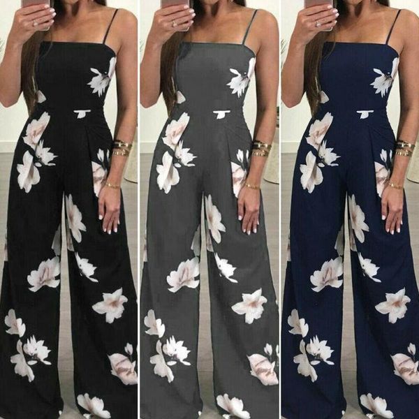 

women's jumpsuits & rompers women sleeveless strap wide legs bodycon boho jumpsuit romper floral slim long trousers clubwear summer plu, Black;white