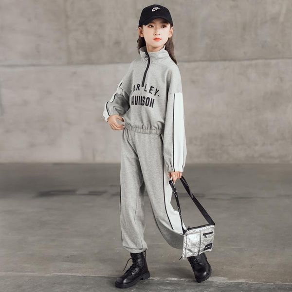 

clothing sets 2021 fashion big girls sports semi-high collar letter zipper set teen spring winter tracksuit kids sportswear cl626, White
