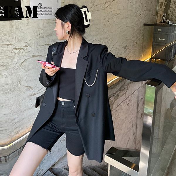 

women's suits & blazers [eam] women black chain spliced big size blazer lapel long sleeve loose fit jacket fashion tide spring autumn 2, White;black