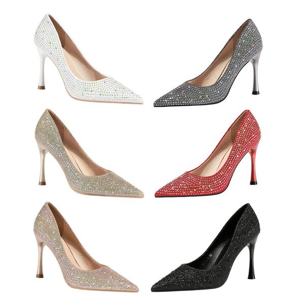 

ladies ms dress shoes fashion high heels for women party wedding triple black nude yellow pink glitter spikes pointed sequined rhinestone ge