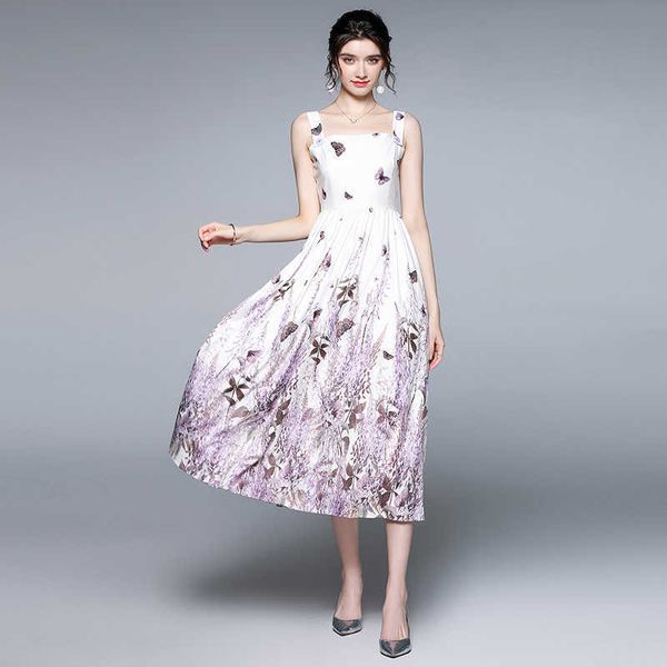 

fashion summer boho dress women's vintage spaghetti strap butterfly floral print casual midi vestido 210526, Black;gray