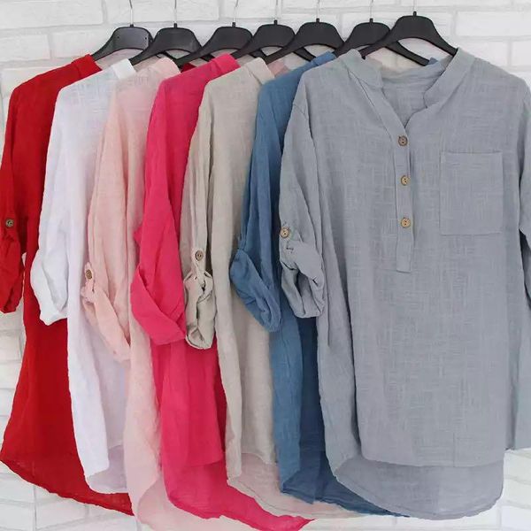 

women's blouses & shirts oversize cotton linen blouse short sleeve v-neck solid white female summer spring soft fashion casual ladies