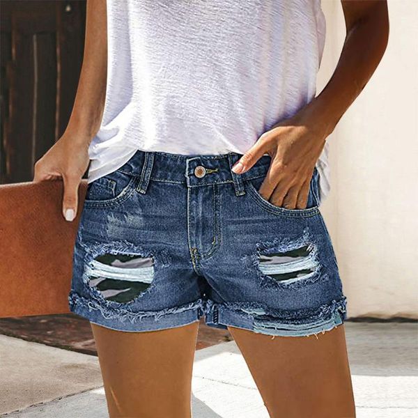 

women's jeans women summer pants high waist slim hole shorts, Blue
