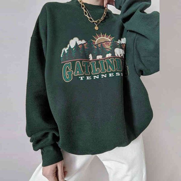 

gatlinburg y2k vintage dark green women hoodie oversized cute bear print pullovers street 90s tennessee forest sweatshirt, Black