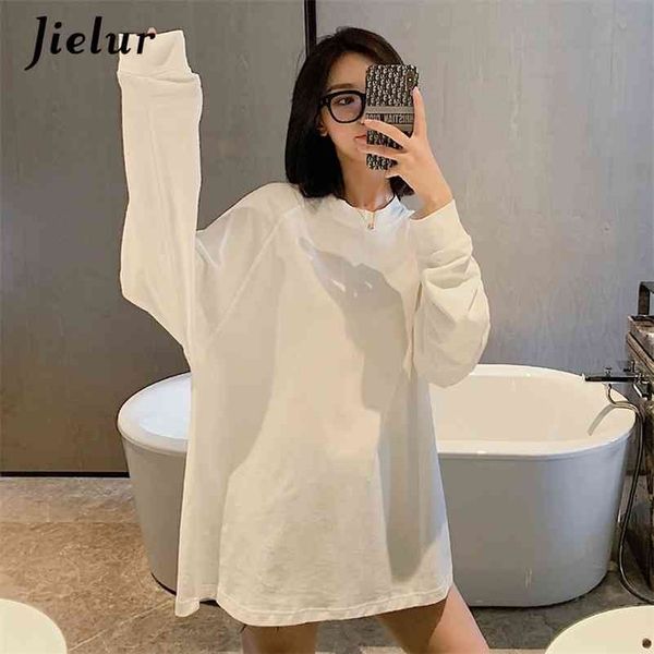 

t-shirt women basic harajuku bf bottoming tee shirts female loose long sleeve black white o-neck t-shirts s-l size 210426