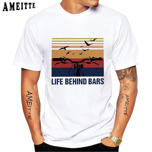 

men's t-shirts cycling life behind bars vintage bike design t-shirt summer men short sleeve bicycle sport boy white casual tees, White;black