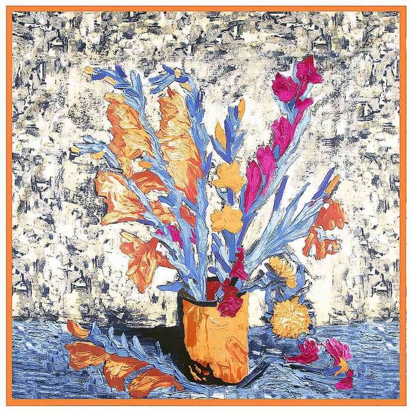 

2021 whole winter van gogh's oil painting luxury brand twill silk square scarf women kerchief shawl scarves for ladies, Blue;gray