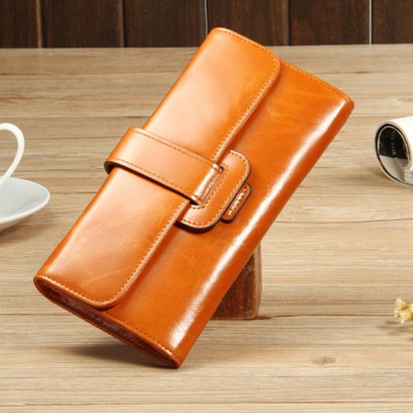 

wallet 2021 hand-made leather hand-held greased and waxed cow hide lady's long multi card, Red;black