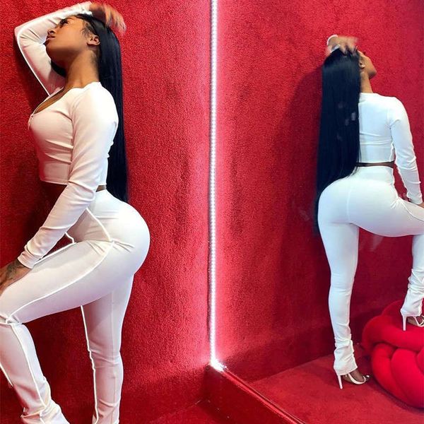 

spring women's reflective tracksuits stitching low chest sports suit, Gray