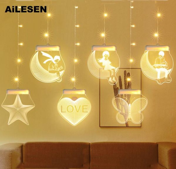 

strings ailesen 3d romantic windows cutrain led lights marriage string light hanging wall lamp for christmas party wedding decoration