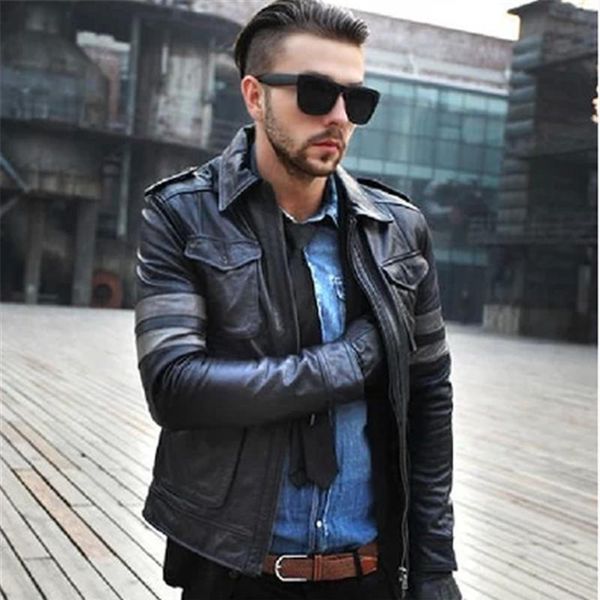 

men's leather & faux genuine jackets men oblique motorcycle mens black pilot jacket jaquetas de couro masculino wxf023