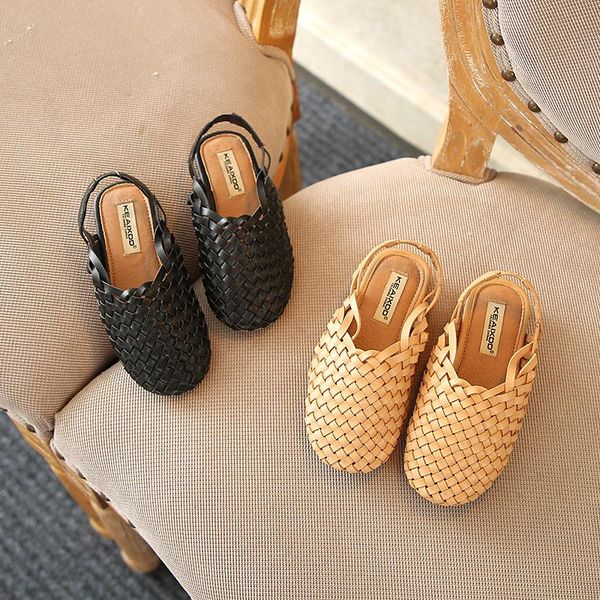 

children's sandals girls' woven shoes barefoot soft sole baby, Black;red