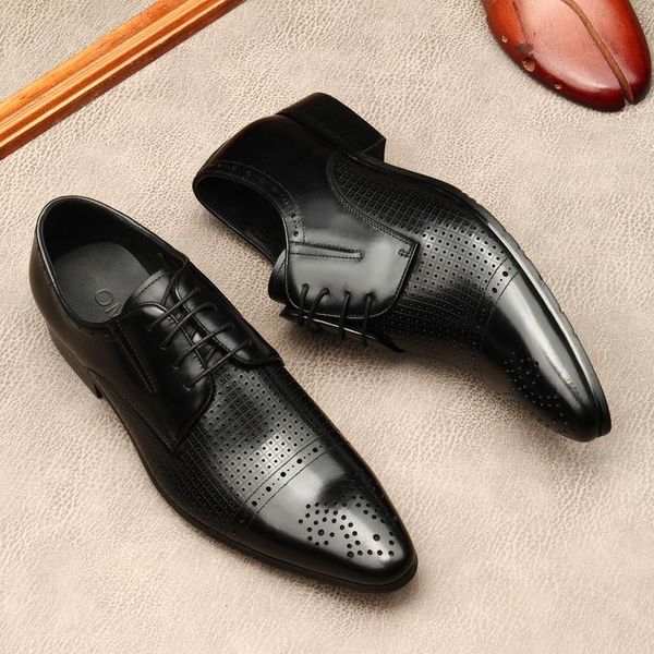 

dress shoes luxury italian men oxford genuine leather black khaki wedding lace-up office business party suit men's shoe