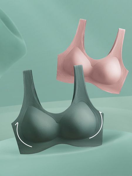 

latex underwear thin women's big chest shows small, no mark, steel ring adjustment type milk jelly sports bra, Black;white