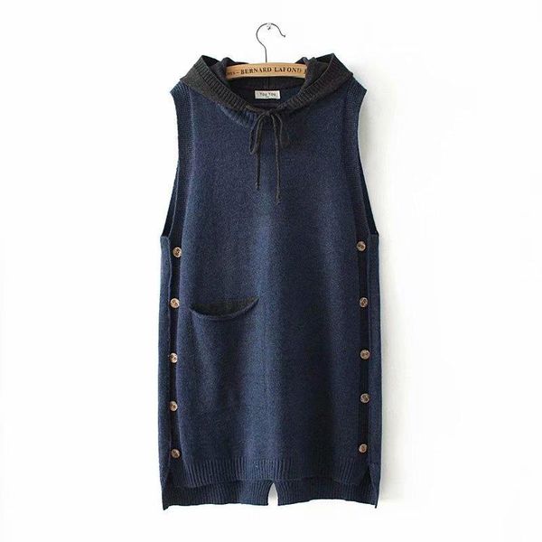 

spring/autumn personality knitted vest casual hooded no sleeve coat big pocket loose button decoration retro women women's vests, Black;white
