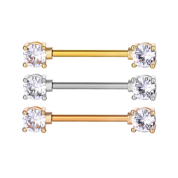 

d1016 zircon gem nipple ring 14ga 16mm length mix colors, Silver
