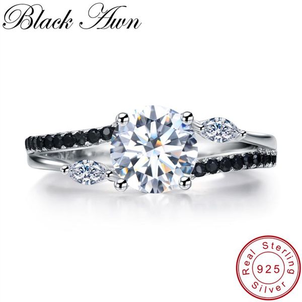 

cluster rings [black awn] 925 sterling silver fine jewelry trendy engagement bague for women wedding size 6 7 8 c056, Golden;silver