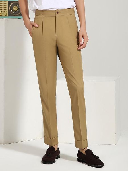 

men's suits & blazers 50% wool khaki 2021 autumn men cropped pants slim casual style plus size 3xl for business man daily wear, White;black