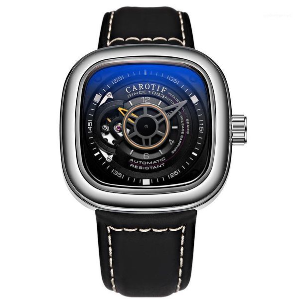 

wristwatches fashion watches men automatic mechanical watch men's hollow square large dial waterproof montre homme, Slivery;brown