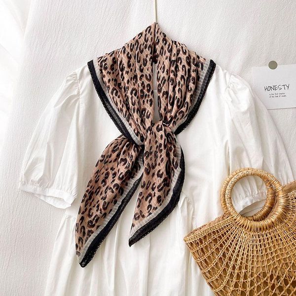 

scarves 90*90 cm cotton linen square scarf for female leopard print head women fashion summer sunscreen hijab headband, Blue;gray