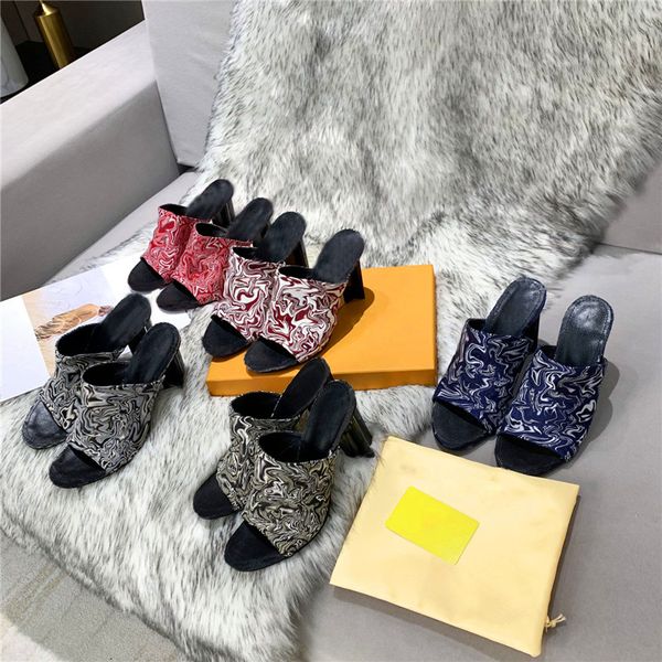 

2021 luxurys designers sandals woman dress shoes high heels 80mm sheepskin flip flops nappa dream square toe slippers with box, Black