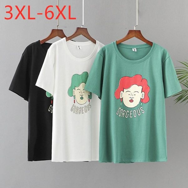 

plus size t-shirt 2021 ladies summer for women large short sleeve loose cotton green print cartoon 3xl 4xl 5xl 6xl, Black