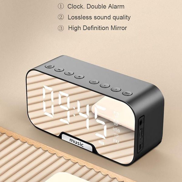 

multifunction mirror alarm clock bluetooth speaker with fm radio table led snooze wireless music player subwoofer portable speakers