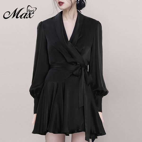 

casual dresses max spri 2021 v neckline wrap ruched blouson sleeves bodycon mini robe black dress party outfit summer, Black;gray