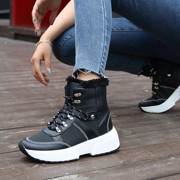 

boots women's ankle 2021 winter warm snow platform short shoes, Black