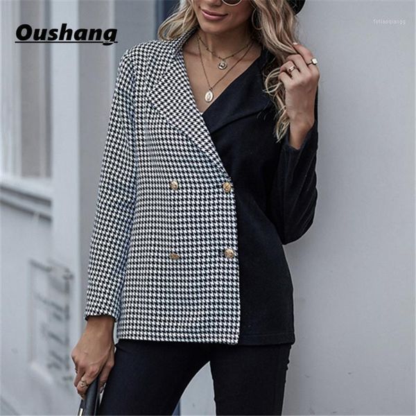 

women's jackets two-color stitching houndstooth coats women casual jacket autumn winter lapel plaid elegant office outwear fashion 2021, Black;brown