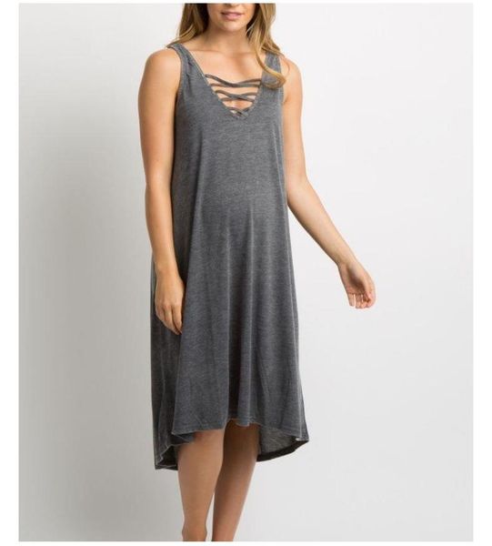 

maternity dresses summer leisure and comfort pregnant women's wear solid color cotton suspenders v-neck big swing dress, White