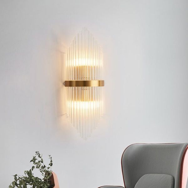 

wall lamp modern simple crystal corridor bedroom bedside lighting fixture stainless steel sconce lights