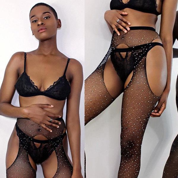 

socks & hosiery rhinestone fishnet tights open crotch women pantyhose crystal glitter stockings lingerie, Black;white