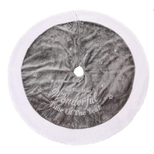 

aprons christmas tree skirt, 48inch luxury faux fur skirt large grey super soft for xmas holiday decorations