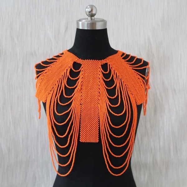 Dudo Mode Brautschmuck Sets Acryl Perlen Schulterschmuck Orange/Rot/Rosa Lange Halskette Afrikanischen Kragen Stil Für Frauen H1022