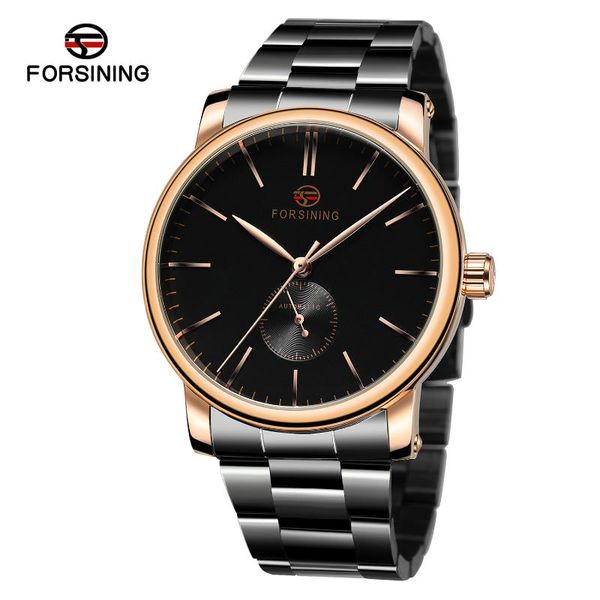 

wristwatches forsining 4173 men automatic mechanical waterproof sports watch luxury stainless steel and leather business male, Slivery;brown