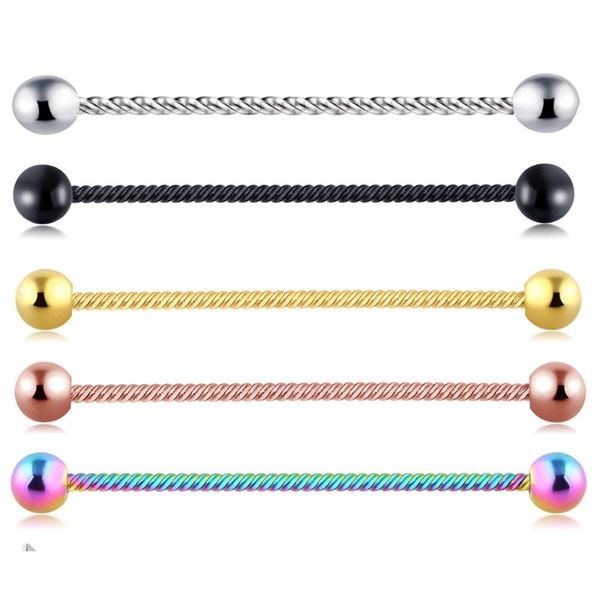 Altro Mix 5 pezzi Anello capezzolo industriale con gioielli piercing alla lingua con bilanciere in acciaio inossidabile con rivestimento multicolore