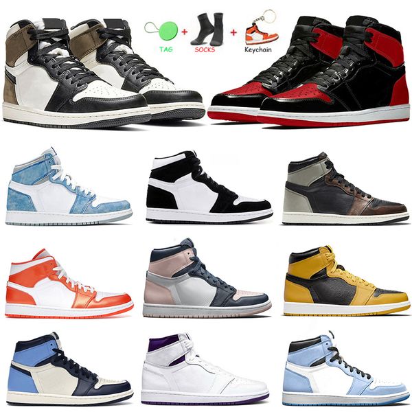

university blue jumpman 1 high og shoe basketball shoes 1s dark mocha electro orange chicago patent bred hyper royal men women sneakers size