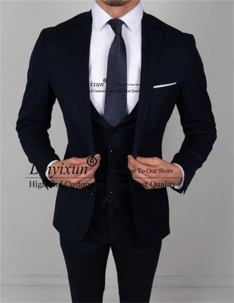 

men's suits & blazers formal slim fit men navy blue notched lapel groom wedding tuxedo business blazer 3 piece jacket pants vest costum, White;black