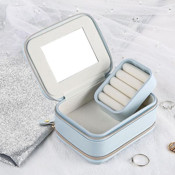 

portable jewelry organizer ladies travel necklace earrings display case high capacity pu leather zipper beauty makeup boxes storage & bins