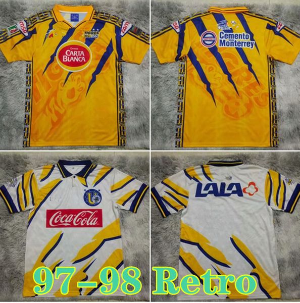 

1997 1998 mexico tigres soccer jerseys 1999 2000 retro football shirt, Black;yellow